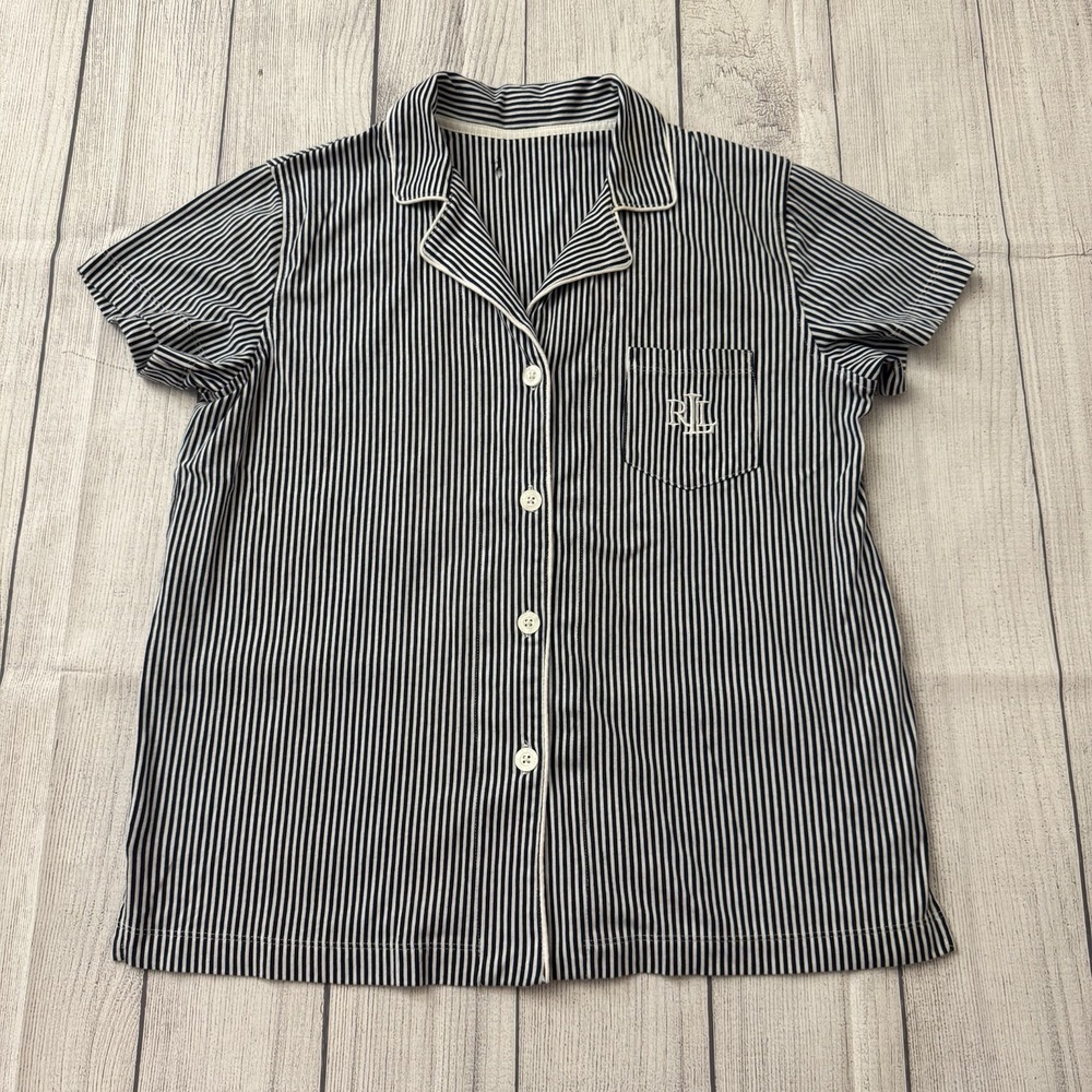 Lauren Ralph Lauren Pajama Top Women's‎ Navy Blue/White Stripes Jersey Knit M
